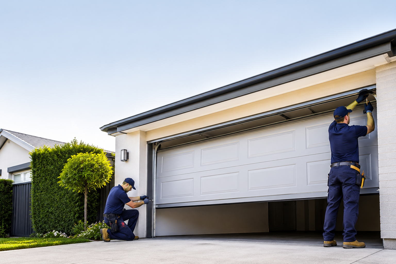 Garage door installation in a suburban home